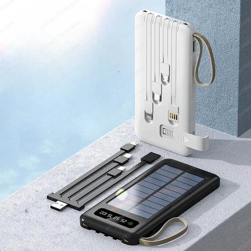 Outdoor solar energy large-capacity mobile power supply, sharing its own cable 30000 mAh power bank