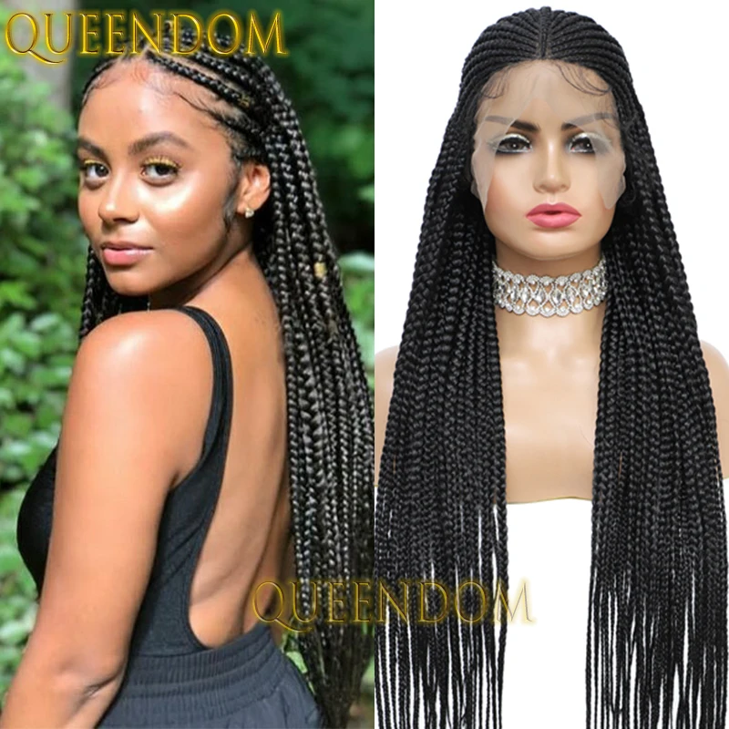 36 Inch Lace Frontal Synthetic Braid Wig Knotless Cornrow Plaits Braided Wigs for Women Long Lace Crochet Box Braids Goddess Wig