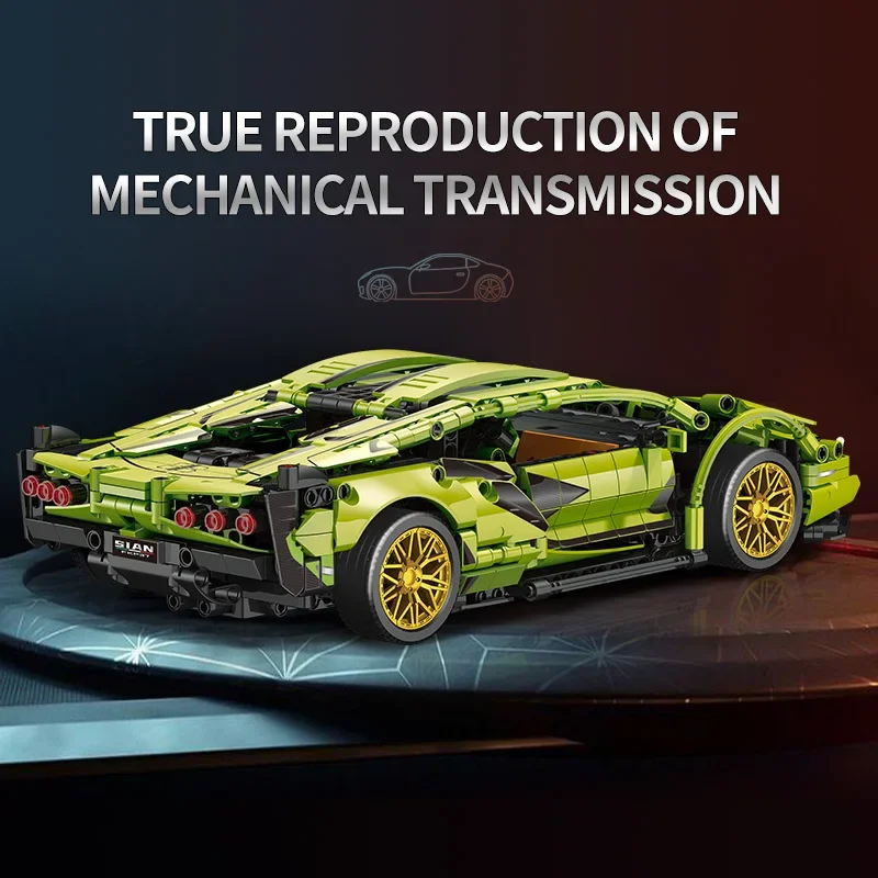 1215PCS Technical Green Lamborghinis Super Sports Car Building Block MOC Model Racing Vehicle Assemble Bricks Toy For Kids Gifts