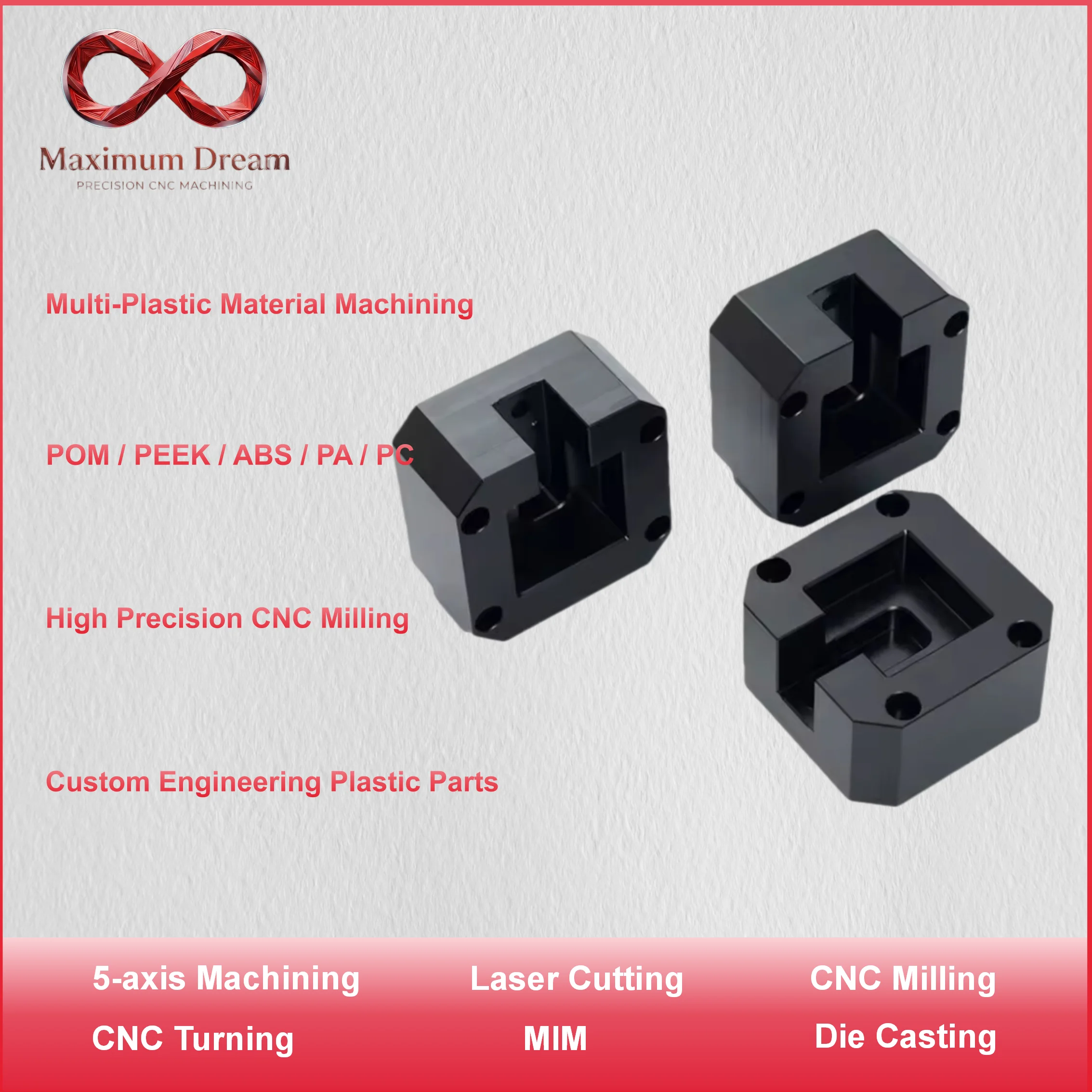 Custom POM PEEK Nylon CNC Machining Service, High Precision Engineering Plastic Milling Turning Parts per CAD Drawing, 1pc