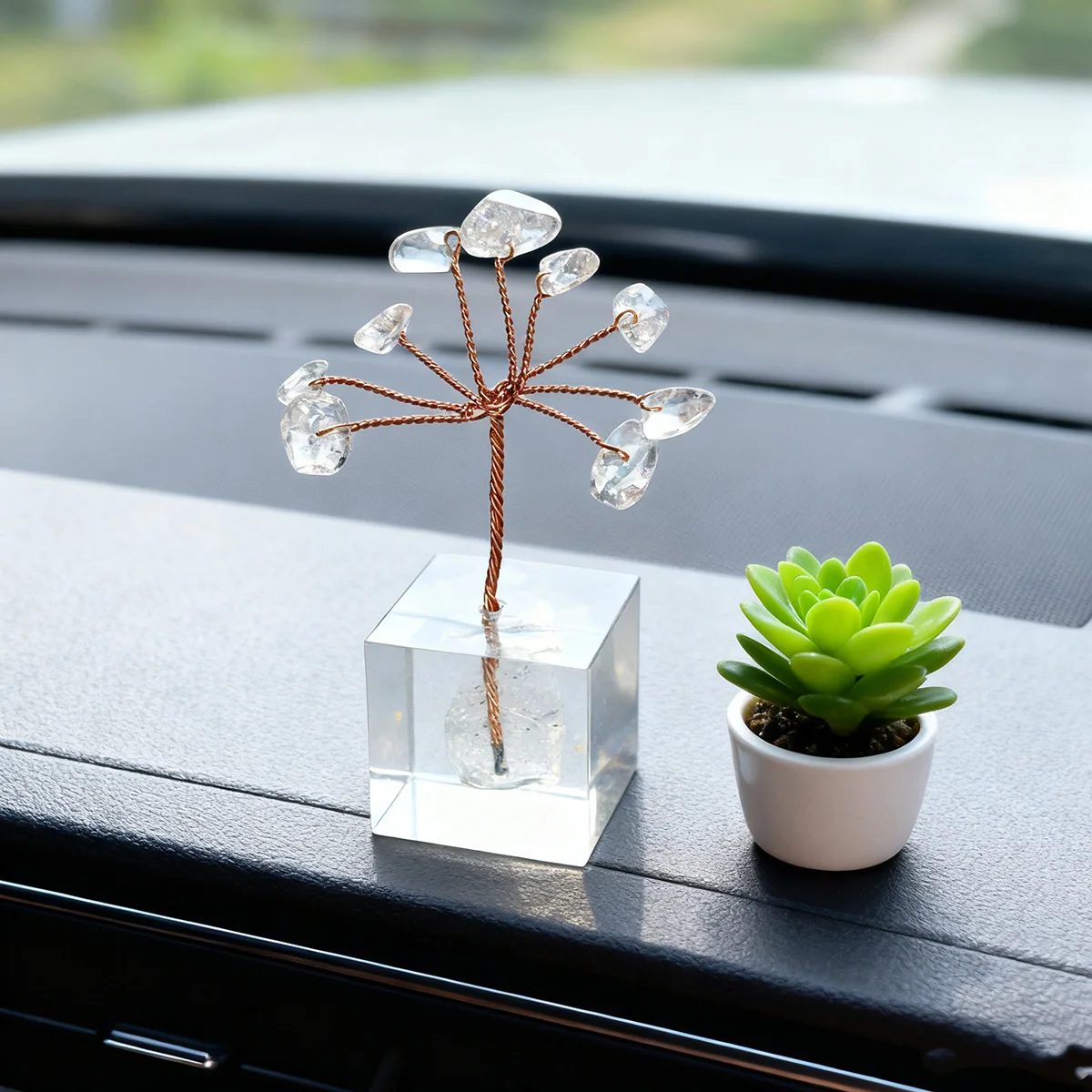 

1PC Mini Crystal Money Tree Copper Wire Wrapped Clear Quartz Base Acrylic Healing Gemstone Yoga Feng Shui Trees Home Decor Gift