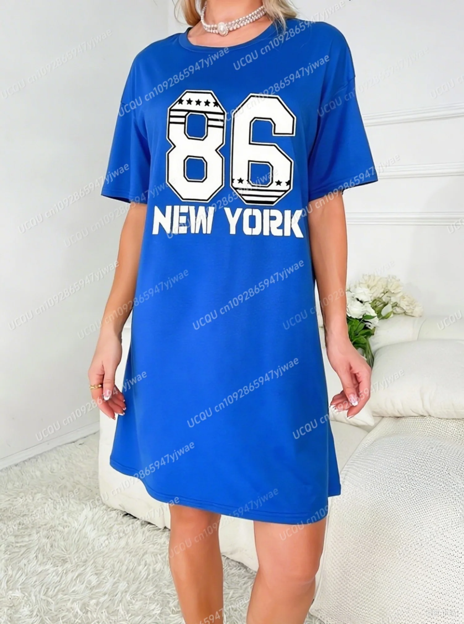 2025 Summer Polyester Women T-Shirt Dress Casual NO.86 NEW YORK Printed O-Neck Lady Short Sleeve Pullover Dresses Women Clothing