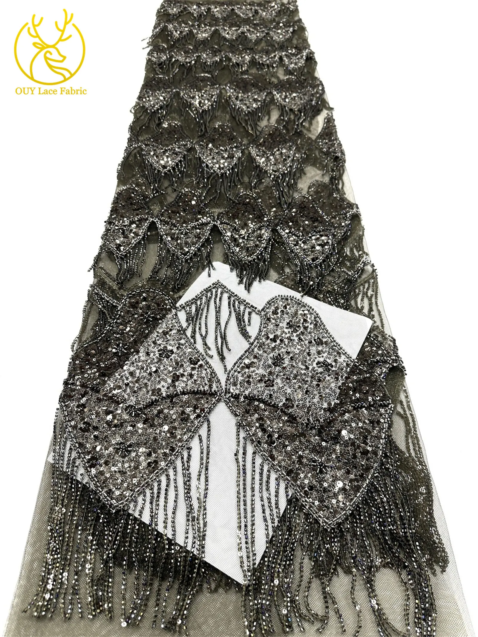 Afrikanischer Hochwertiger 3D-Perlen-Tüll-Stickerei-Spitzenstoff Französische Pailletten-Spitze Luxuriöser Nigerianischer Tüll Hochwertiger Hochzeitskleid-Stoff – Detail 13