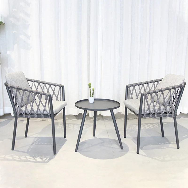Outdoor rattan tables and chairs outdoor courtyard balcony garden leisure three-piece aluminum tube
