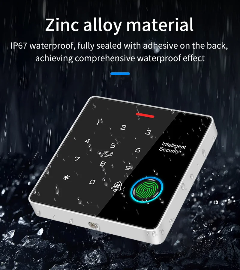 IP65 Standalone Fingerprint Access Controller 125kHz 13.56MHz Backlit Metal Keypad Light with Door Relay Lock (Commercial Grade)