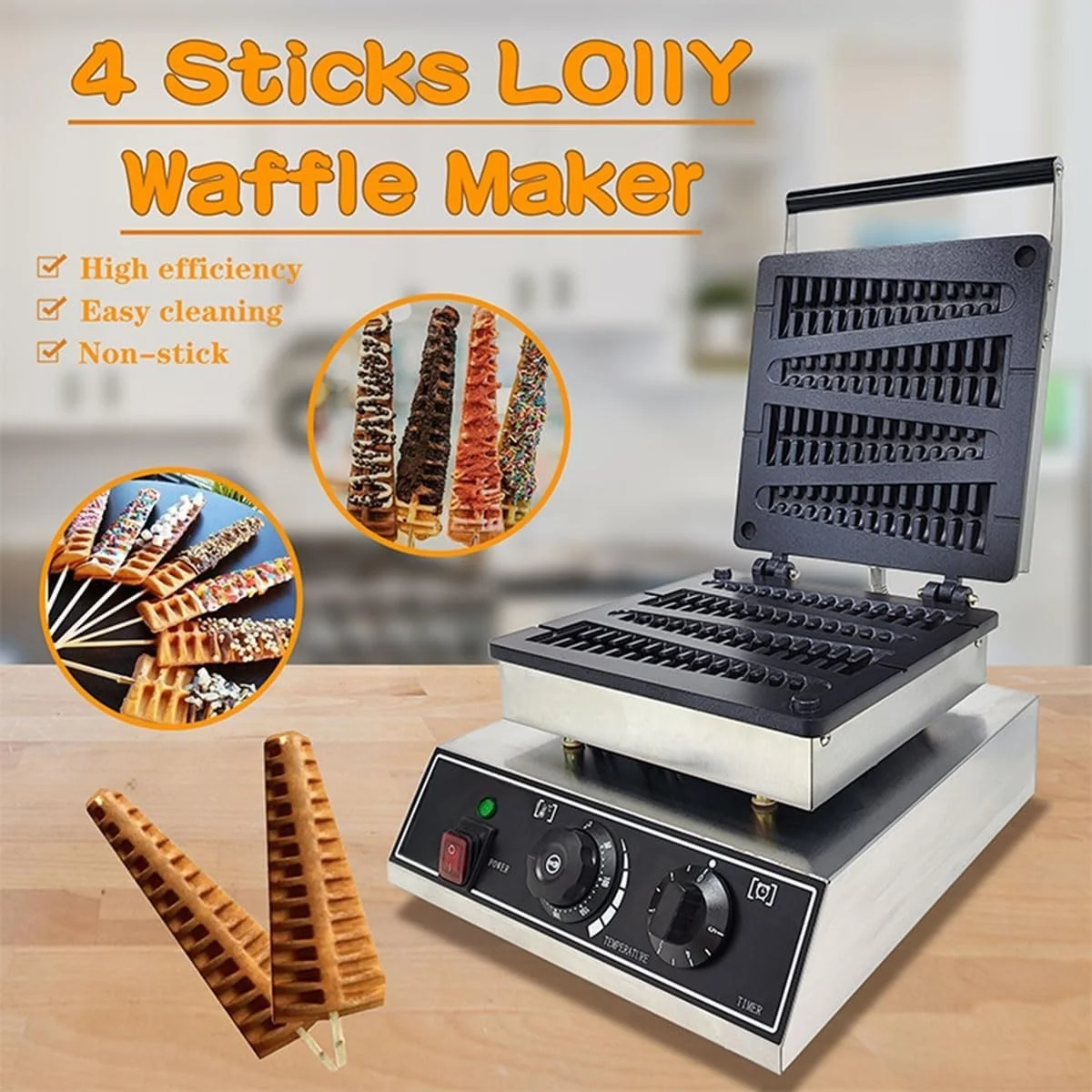 Gas Electric Mini Commercial Vertical Waffle on the Stick Figures Maker with Removable Plates Machine Lolly Shape