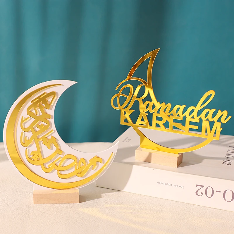 EID Mubarak Acrylic Desktop Ornaments Golden Moon Mosque Islamic Muslim Party Favors Gifts Ramadan Kareem Home Table Decoration