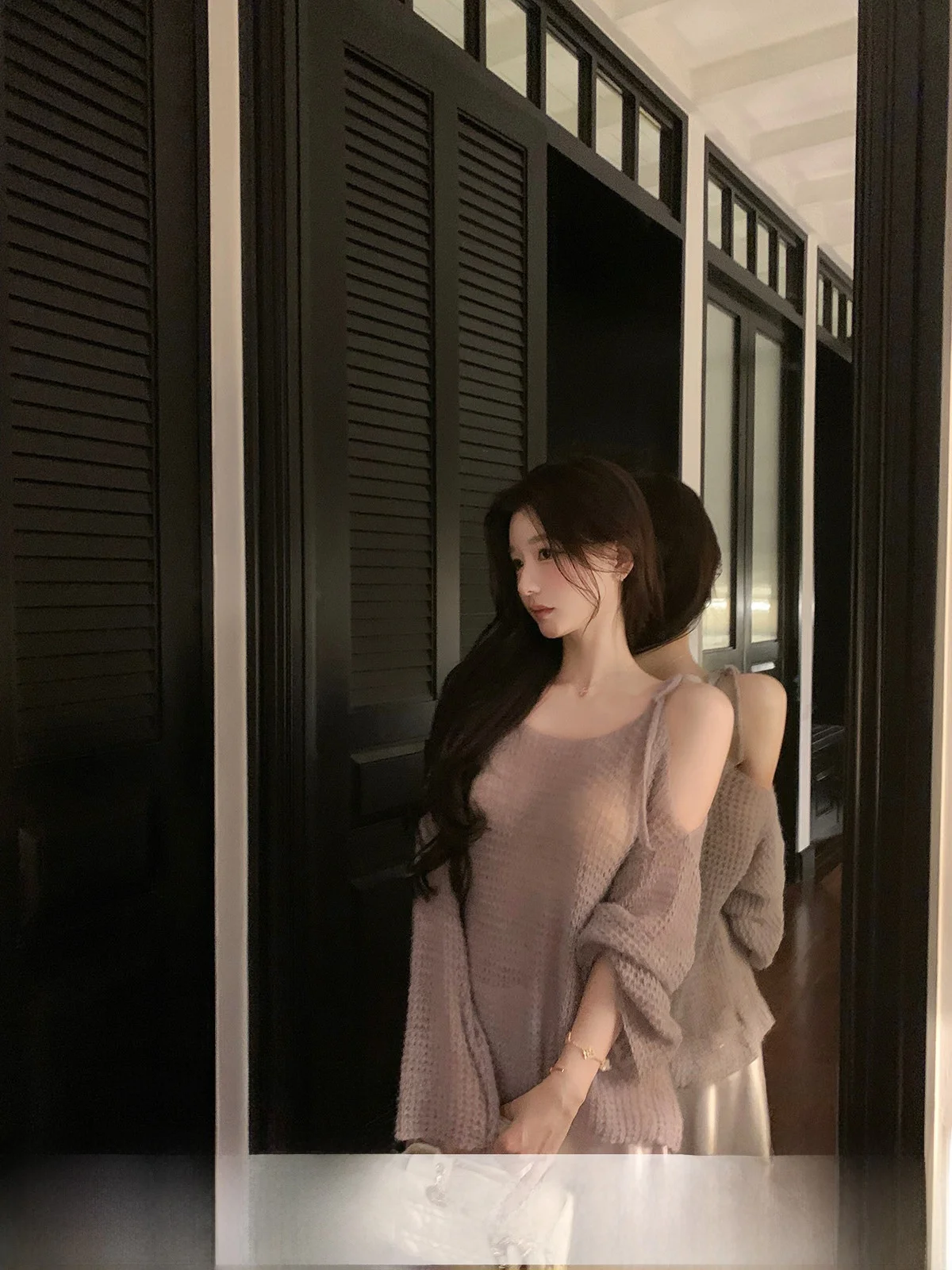 

YOLI Purple Hollow out Knitwear Women's Loose Casual Spring Top Lazy Sle Faionable Slimming Upper Body Casual Wear