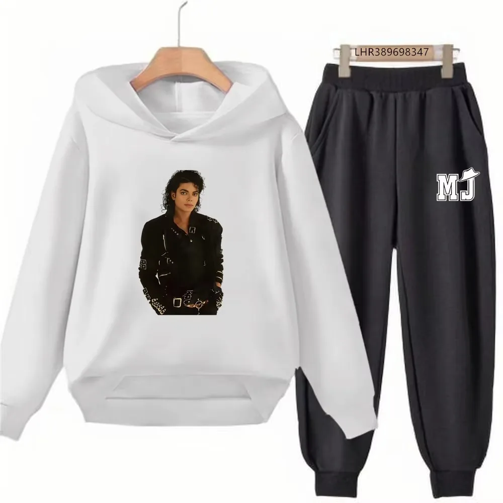 Michael Jackson Print Kinder-Hoodie+Hosen-Set Schwarz 3-12 Jahre Mädchen Rosa Sweatshirt-Sets Jungen Hosenanzüge Herbstkleidung – Detail 8