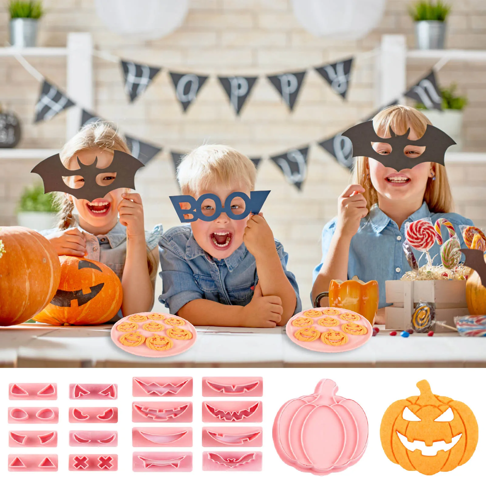 Professional Cookie Cutter Pumpkin Head Stamp Mold for Halloween Baking Food Grade PP Plastic Fondant Tool Durable