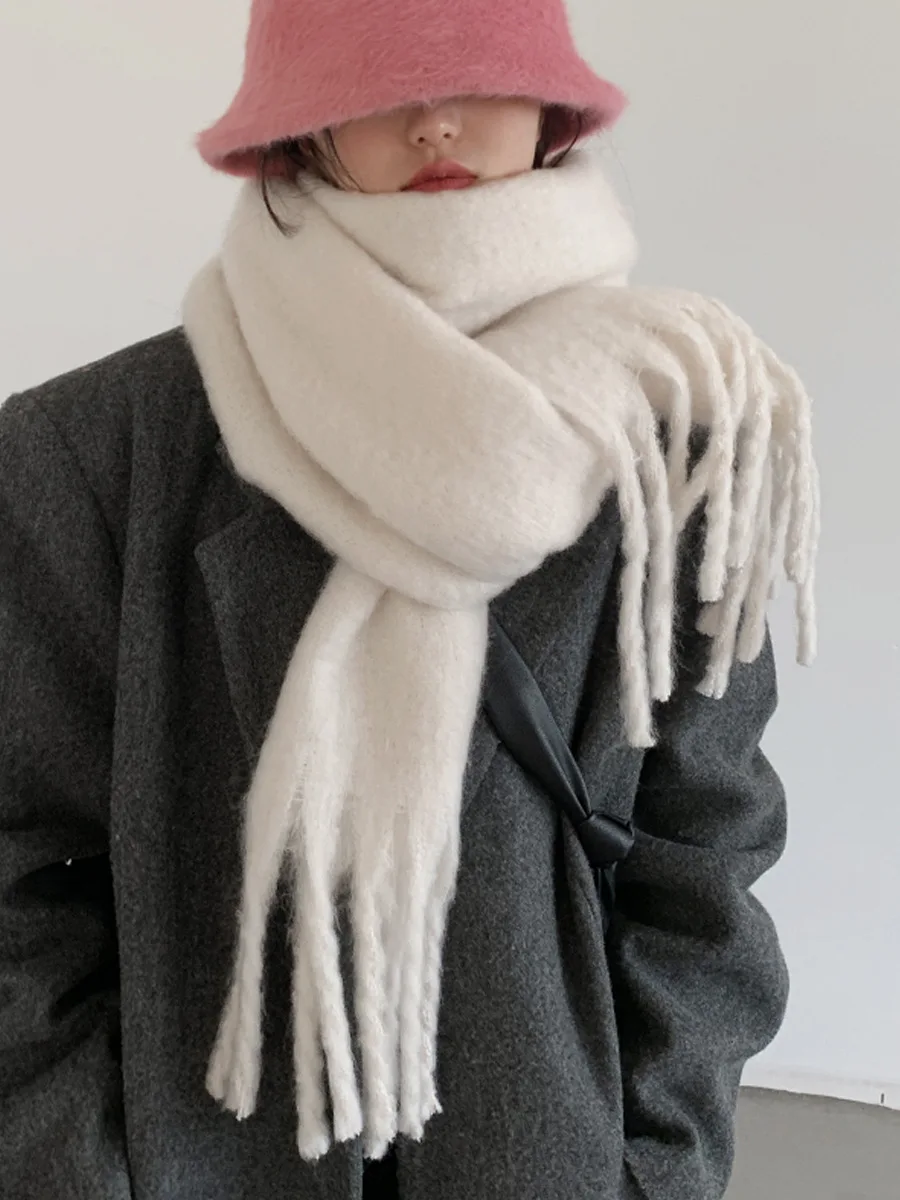 2024 Solid Thick Cashmere Scarf for Women Large Wool Blanket Pashmina Winter Warm Shawl Wraps Bufanda Female With Tassel Scarves