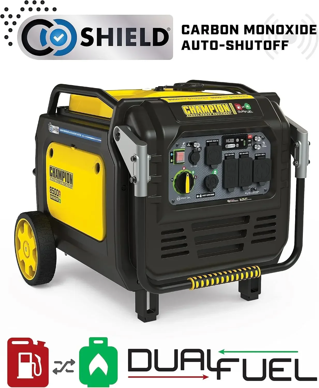 8500-Watt Electric Start Dual Fuel Home Backup Portable Inverter Generator with Quiet Technology and CO Shield