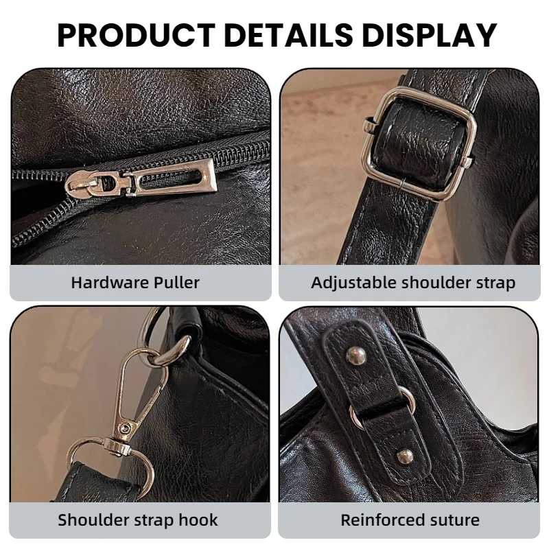 Vintage PU-Leder Tragetasche für Damen, Große Kapazität, Casual Tragetasche, Damen Schulter- und Umhängetasche für Arbeit, Reisen und den täglichen Gebrauch – Detail 14