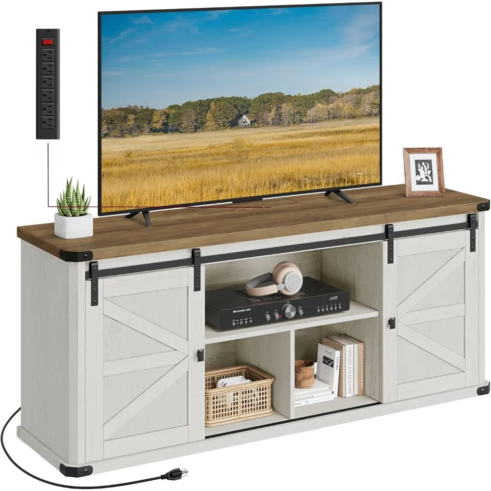 

TV Stand for TVs up to 65 Inches, Farmhouse Entertainment Center with Sliding Barn Doors, TV Console Table for Living Room, Rus