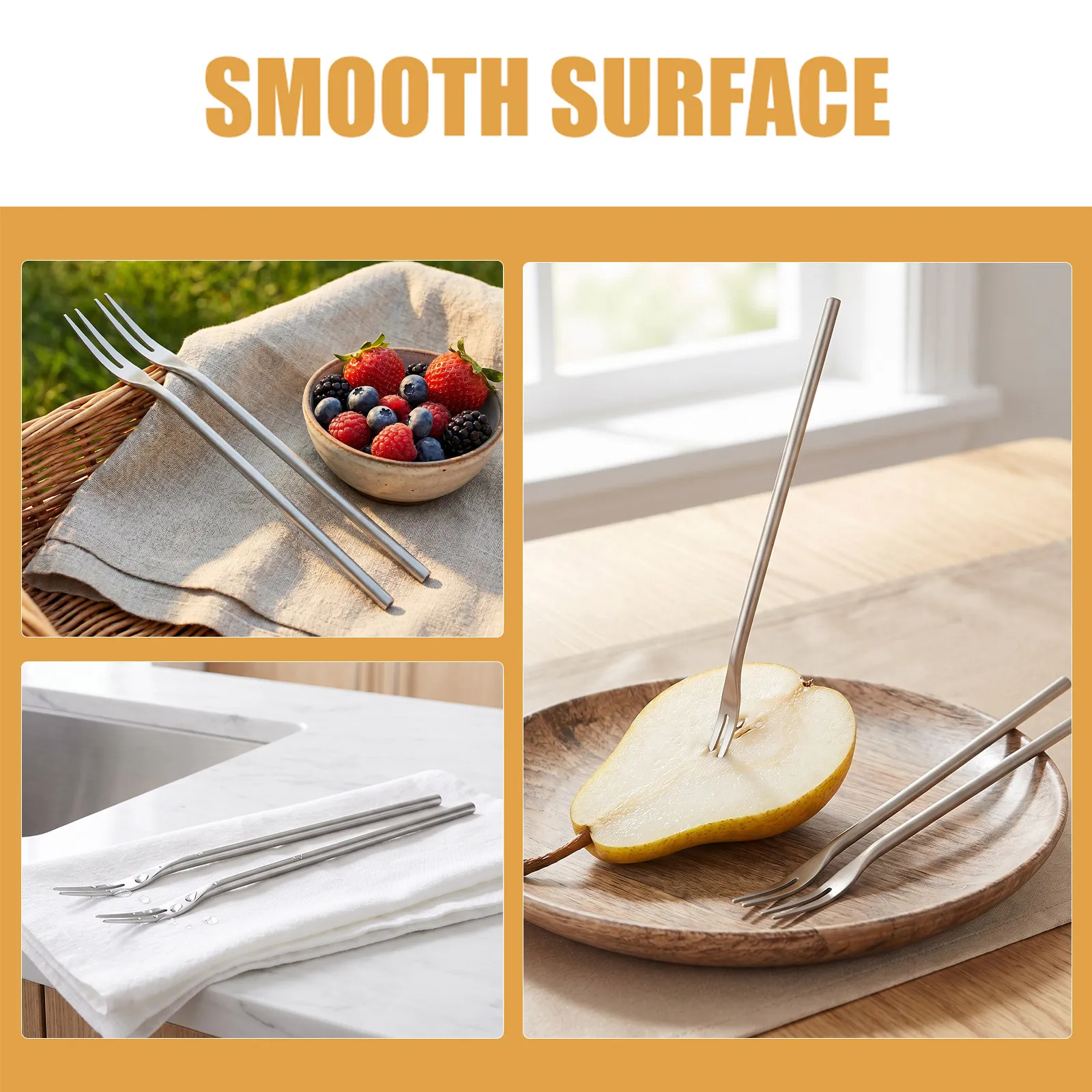 3Pcs Stainless Steel Fruit Forks Long Handle Two Prong Appetizer Dessert Forks for Party Wedding Snacks Cake Fork for Fruit