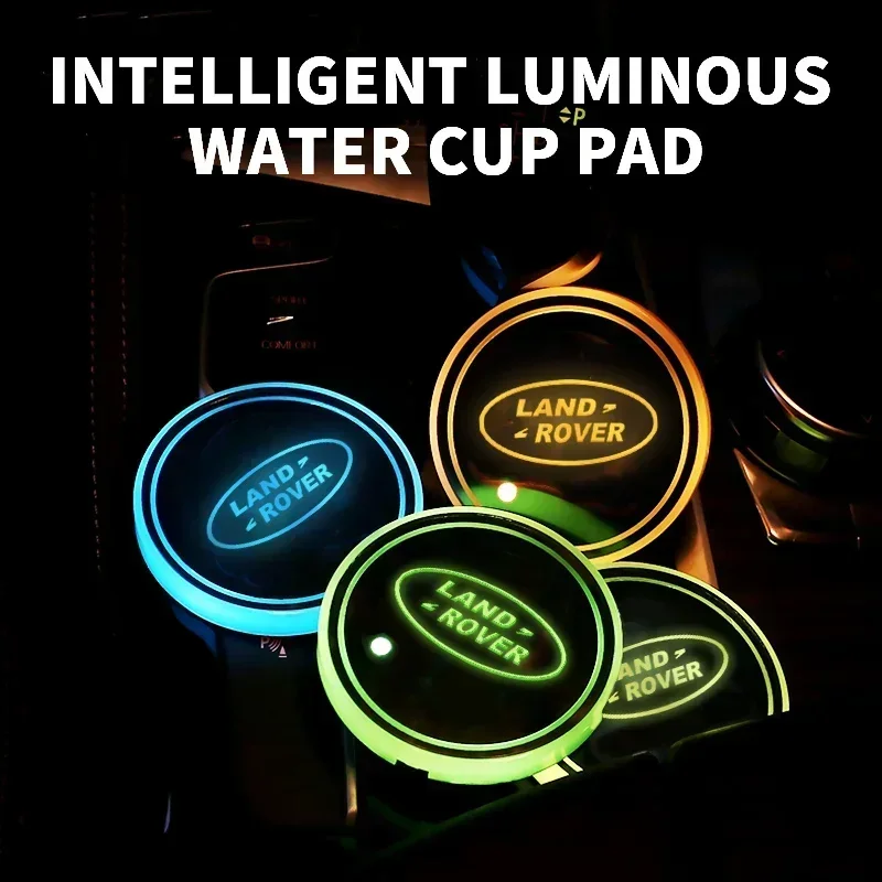 Car Logo Cup Lights Luminous Coaster Mat Atmosphere light For Land Rover Defender Freelander 1 2 Discovery 1 2 3 Evoque Range SV