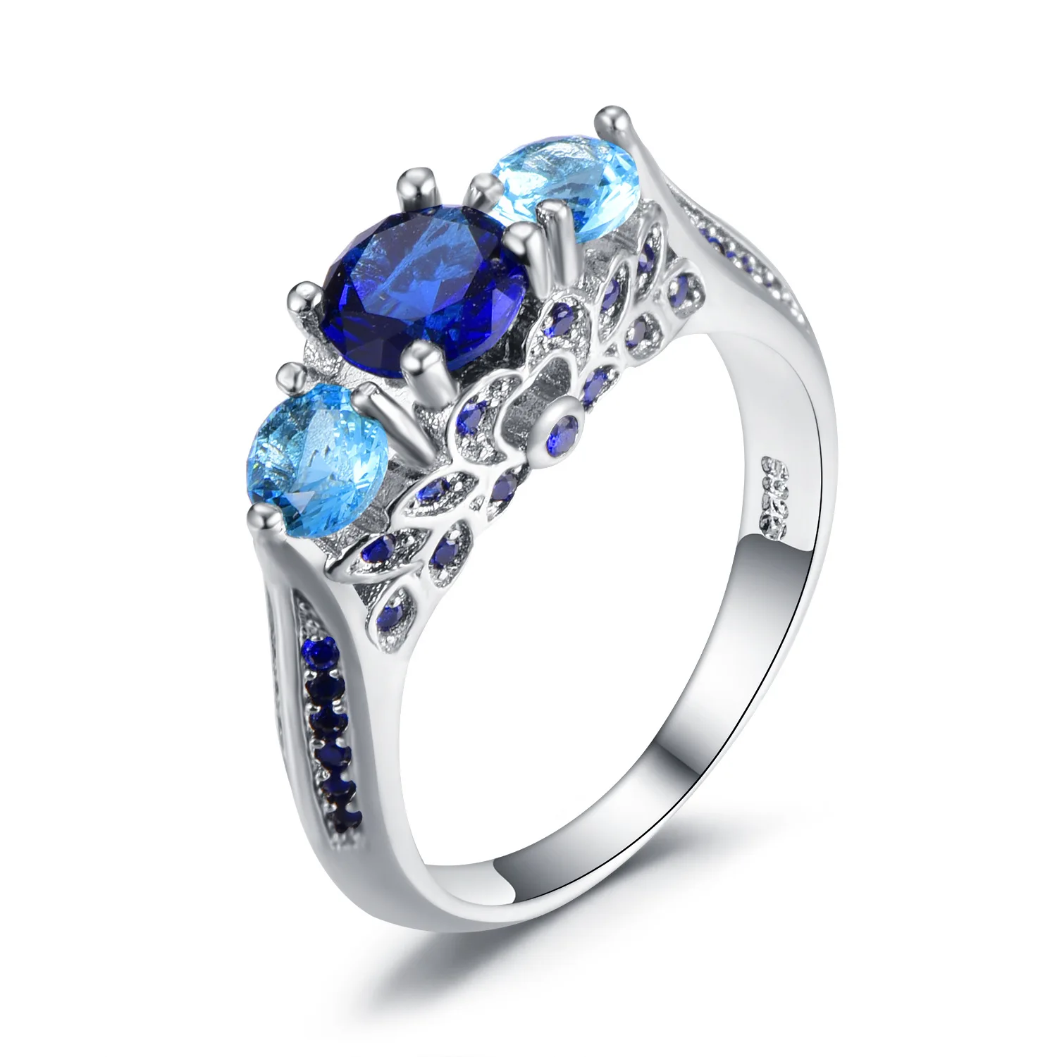 Creative Light Luxury Hot Selling Women's Hand Jewelry 925 Sterling Silver Ring Inlaid With Blue Crystal And Shiny Full Diamonds