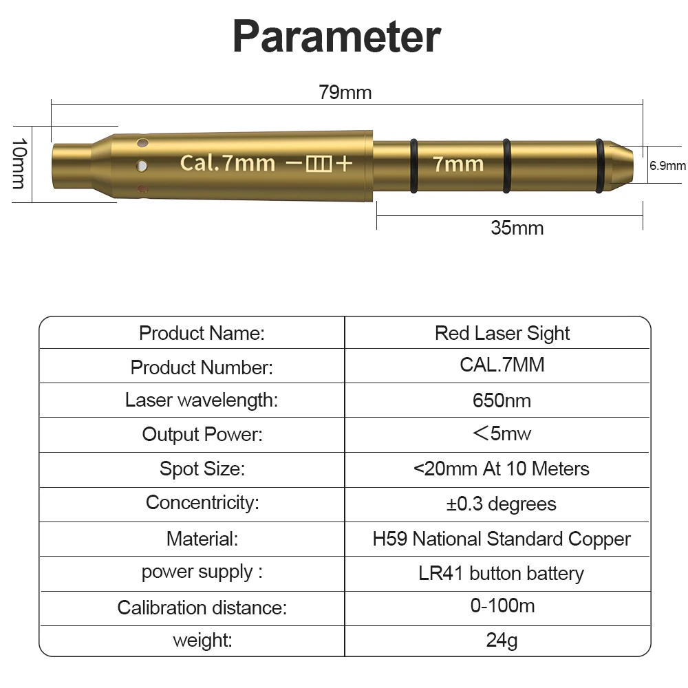 Pistol and Rifle Calibrator 7MM Red Laser Calibration Tool - Hunting Accessories Training Shooting Calibrator