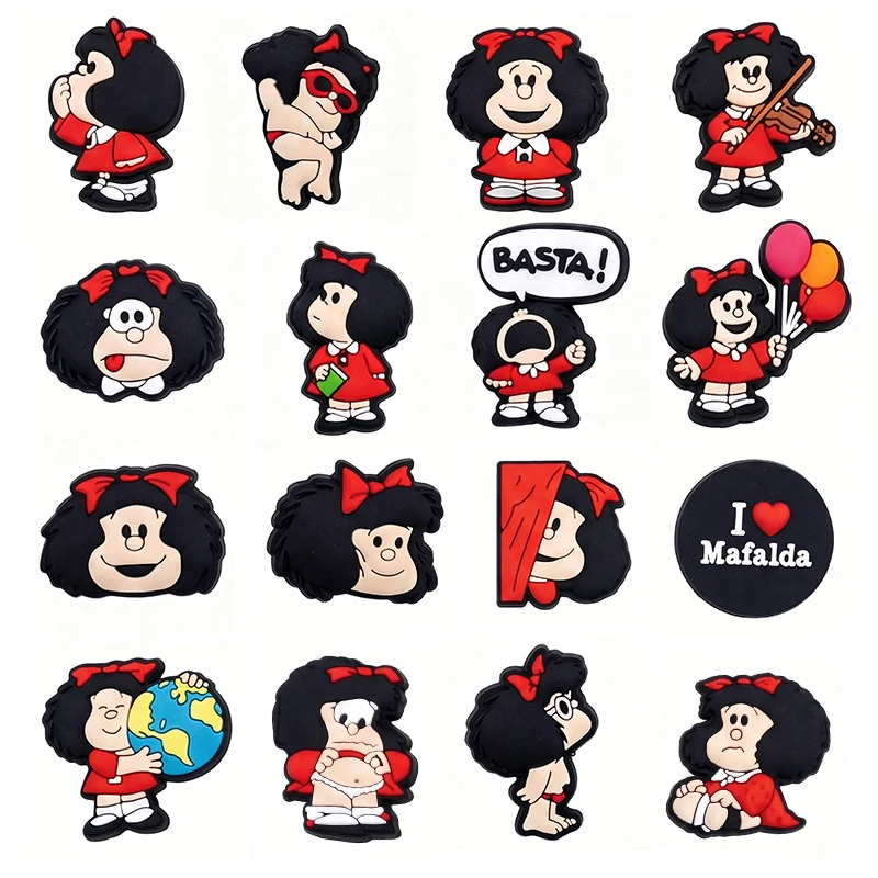 16-100pcs Anime Mafalda Cute Character Shoe Charms Shoes Accessorie Decoration Fit Clog Sandal Wristbands For Christmas Birthday