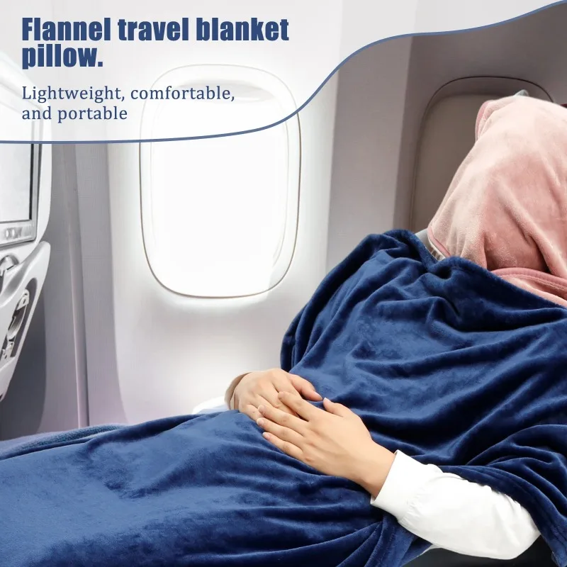 

2 In 1 Flannel Blanket Soft Travel Blanket All Season Household Portable Soft Throw Pillow For Sofa Office Car Airplane Supplies