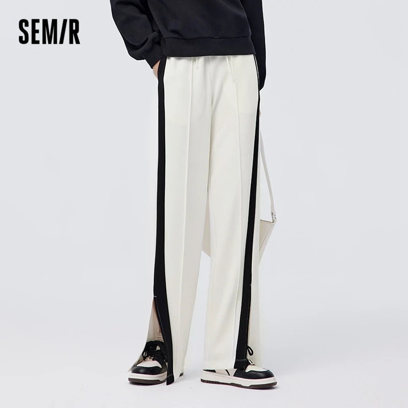 Semir Casual Pants Women Color-Blocking Split Wide Leg Pants 2023 Spring New Sports Pants Ins Trend