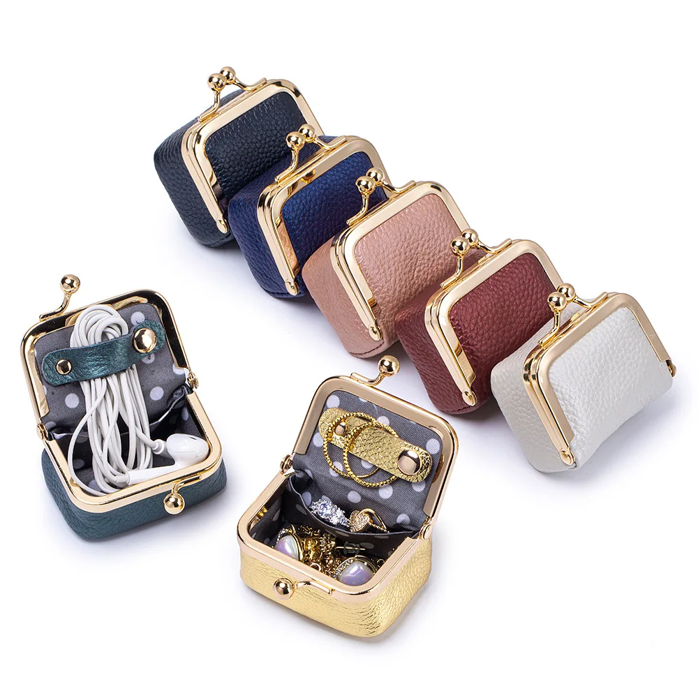 Leather Diamond Ring Jewelry Bag Fashionable Mini Ring Necklace Earring Accessory Box Pearl Cowhide Coin Purse for Women