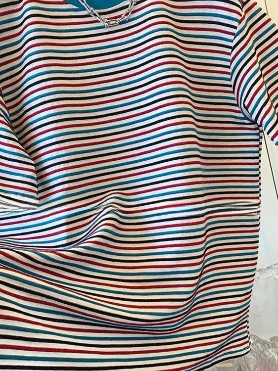 Nouveau grande taille ample rayé couleur Blo ort Sve T-irt femmes confortable respirant coréen Sle haut décontracté