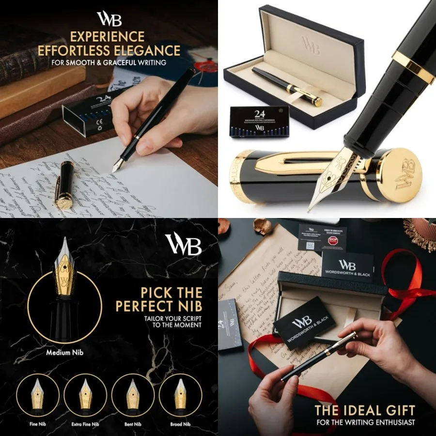 

Fountain Pen Set,,Includes 24 Ink Cartridges and Ink Refill Converter, Gift Case, Journaling, Calligraphy, Smooth Writing Pens