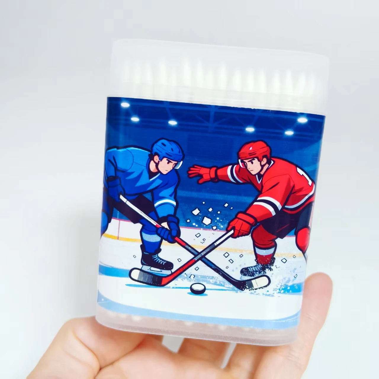 400 pcs/600 pcs ijshockey patroon dunne as wattenstaafje wit frosted doos double-ended wattenstaafje