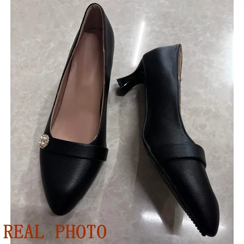 ASILETO Brand Office Ladies Pumps Pointed Toe Small Heels 5.5cm Slip On Shallow Plus Size 48 49 50 Women Daily Shoes