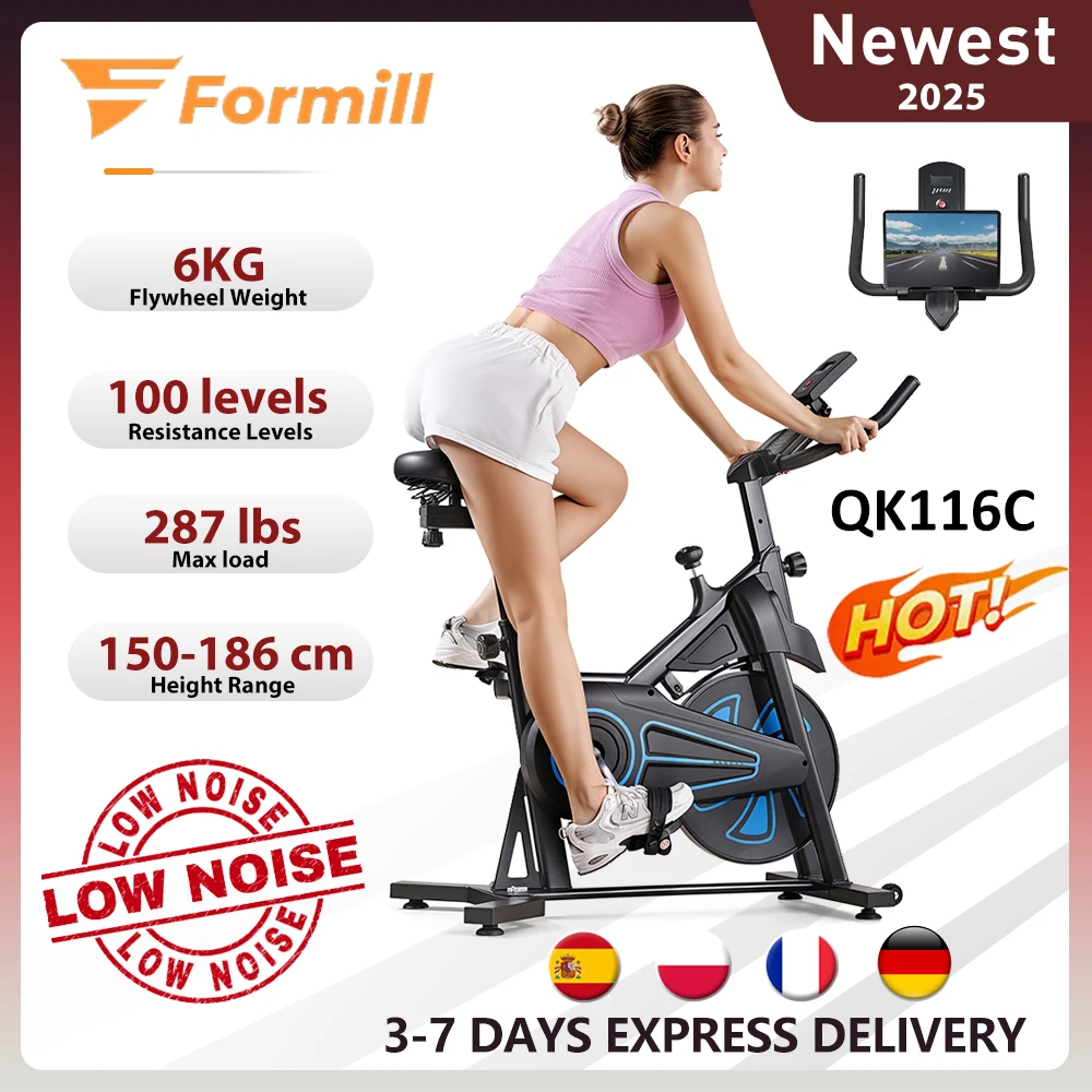 Formill QK116 Bicicleta giratoria magnética para interiores, bicicleta estática para el hogar con volante de inercia de 6 kg con pantalla LCD, resistencia ajustable, cinturón silencioso