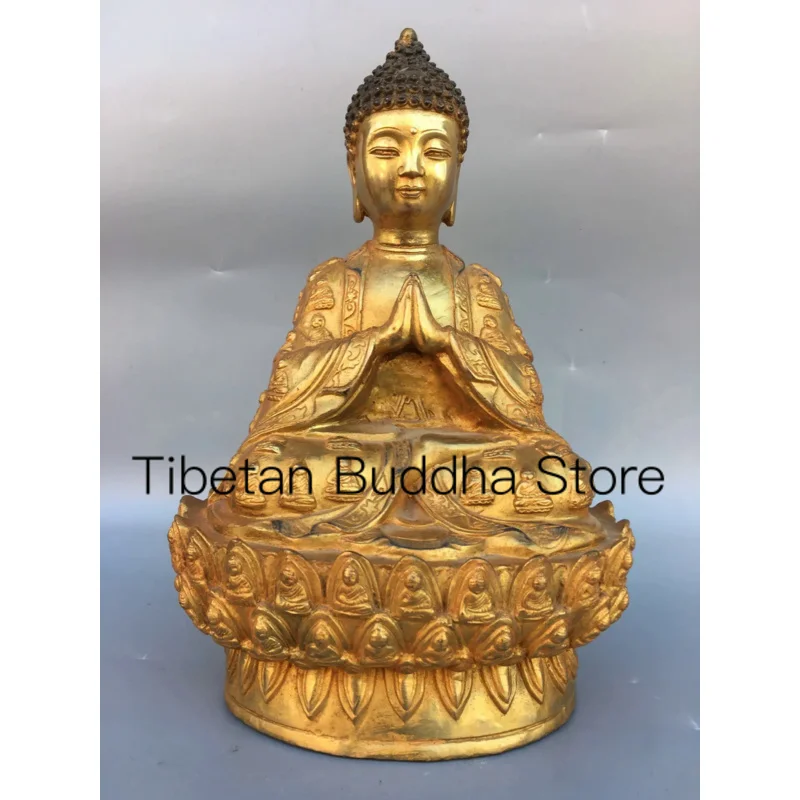 29cm Pure copper Da Ri Tathagata Buddha statue of Shakyamuni Buddha with hands clasped together in ten antique ornaments