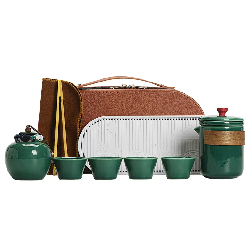 

High-end Ge kiln open tea set travel kung fu tea outdoor portable tea teacup
