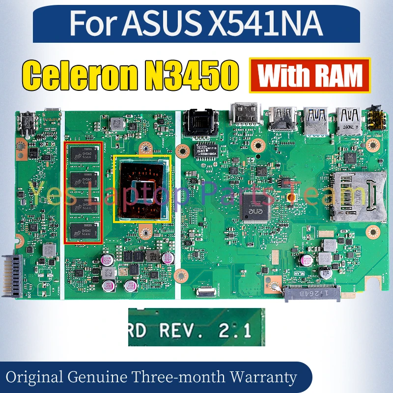 X541NA R2.1 For ASUS X541NA Laptop Mainboard Celeron N3450 With RAM 100％ Tested Notebook Motherboard