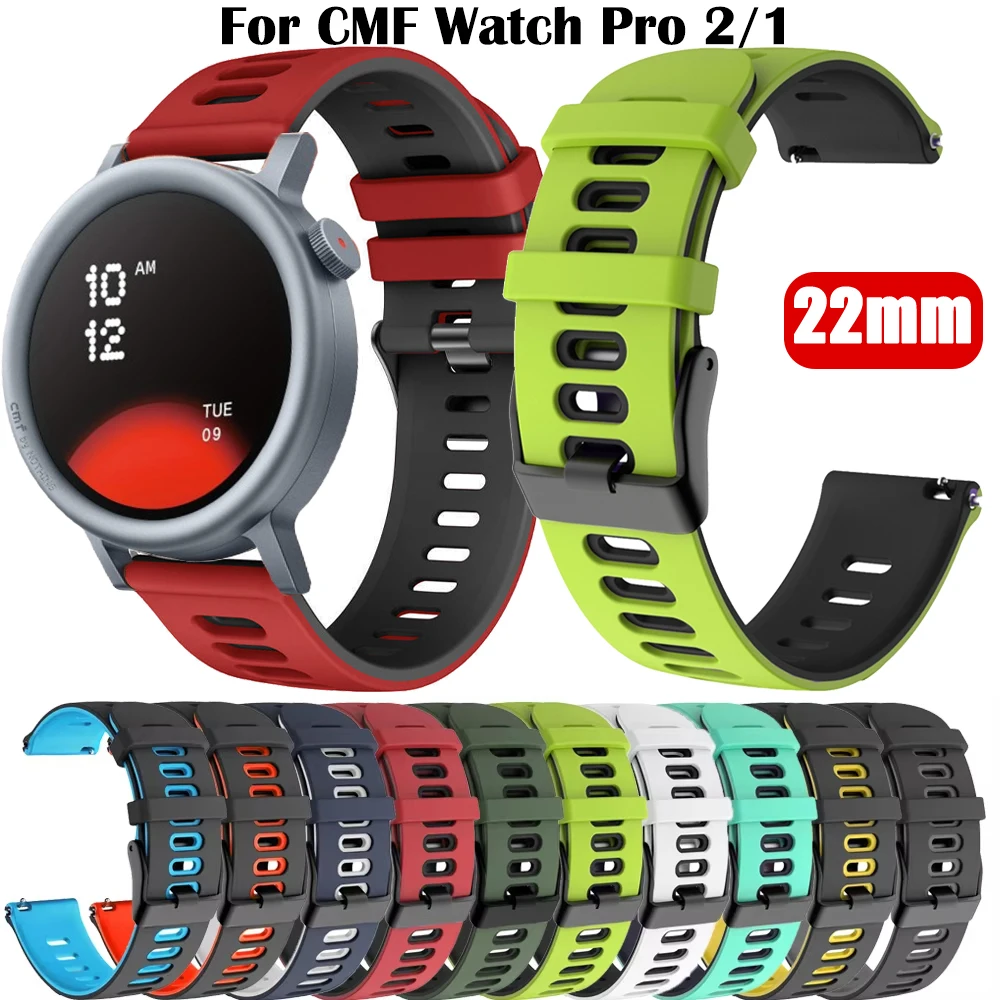 22mm Two Color Silicone Strap For CMF Watch Pro 2 Sports Wristband For CMF by Nothing Watch Pro 2/1 Watchband Bracelet Correa