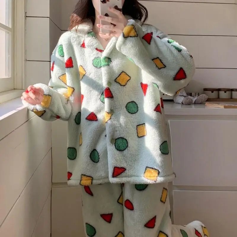 

2025 New Women's Coral Fleece Pajama Set Flannel Fleece Lined Winter Warm Sleepwear Cozy Comfortable Loungewear Homewear