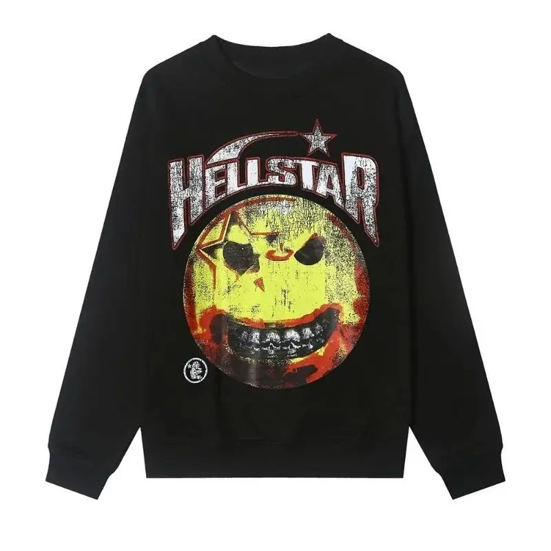 Hell Star Cotton Printed Crew Neck Sweater Autumn and Winter Men's and Women's Casual Loose American Trendy Brand Ins