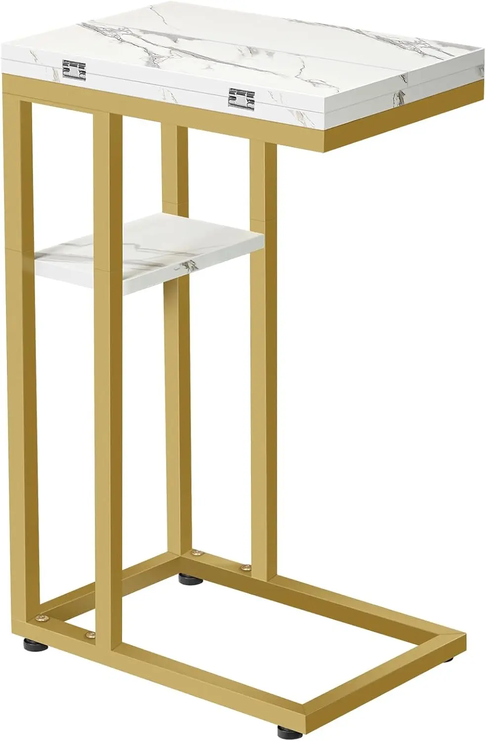 

Foldable End Table, Gold C Shaped Side Table with Storage Shelf, Small Snack Table Suitable for Living Room Bedroom Small Spa