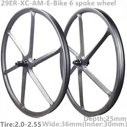 [CB29XM6S]29er Carbon 6 Spoke wheels Wide 36mm inner 30mm depth 25mm XC AM E-Bike MTB Wheelset 29inch carbon Six spoke Wheels