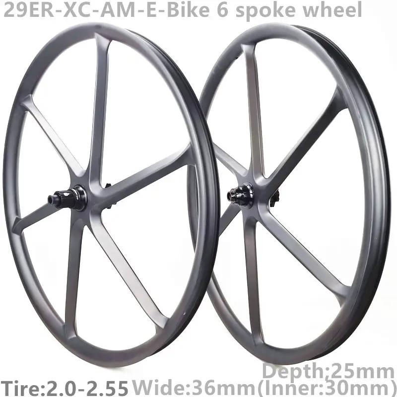 [CB29XM6S]29er Carbon 6 Spoke wheels Wide 36mm inner 30mm depth 25mm XC AM E-Bike MTB Wheelset 29inch carbon Six spoke Wheels 