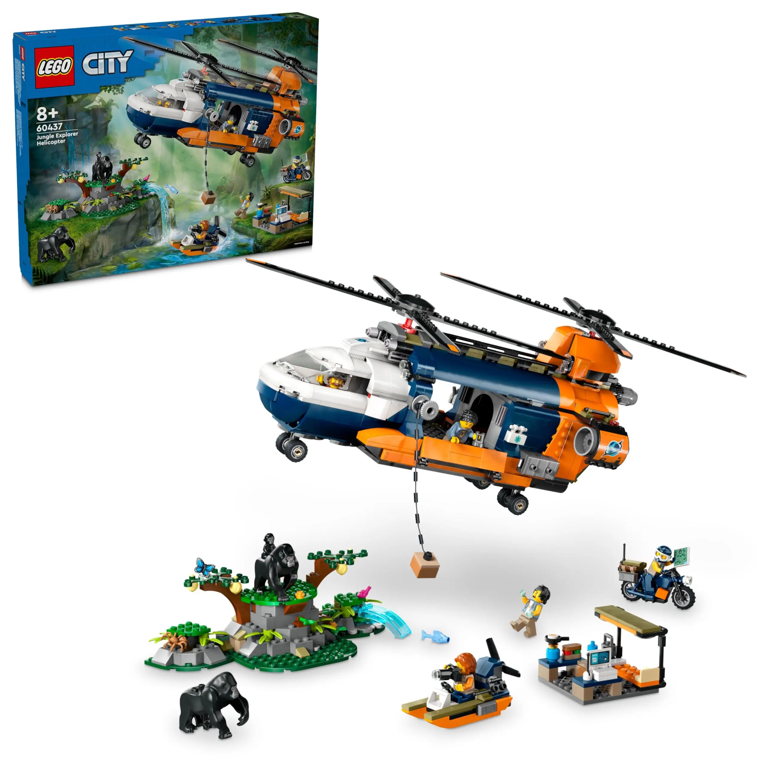 

LEGO City Jungle Explorer Helicopter Toy at Base Camp Toy Adventure Building Set with 5 Minifigures & Gorilla Figures 60437