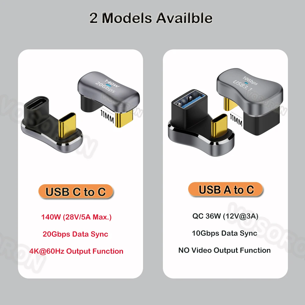 180 Degree Angle USB-C Male to USB-C Female USB-C 3.1/PD 140W and Type-C Male to USB-A Female Adapter, for Steam Deck/Switch