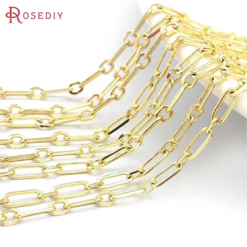 1 Meter 24K Gold Color Brass Long Oval Shape Necklace Chains Bracelets Jewelry Chains Making Supplies Diy Accessories