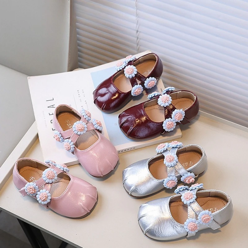 ربيع الخريف الفتيات أحذية من الجلد الحلو الباليه تنوعا الأطفال السببية فستان الأميرة أحذية لطيف شيك زهرة الاطفال حذاء مسطح