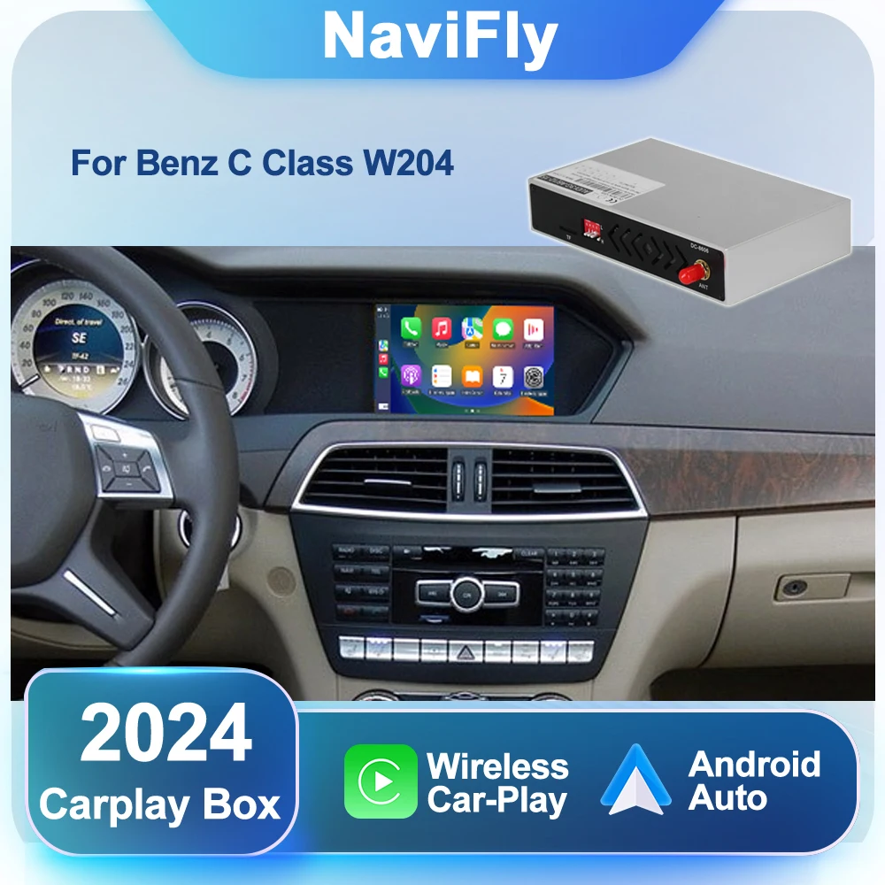 NaviFly Wireless CarPlay Android Auto Interface Box For Mercedes Benz C Class W204 C204 W205 2008-2018,Mirror Link Siri AI BOX