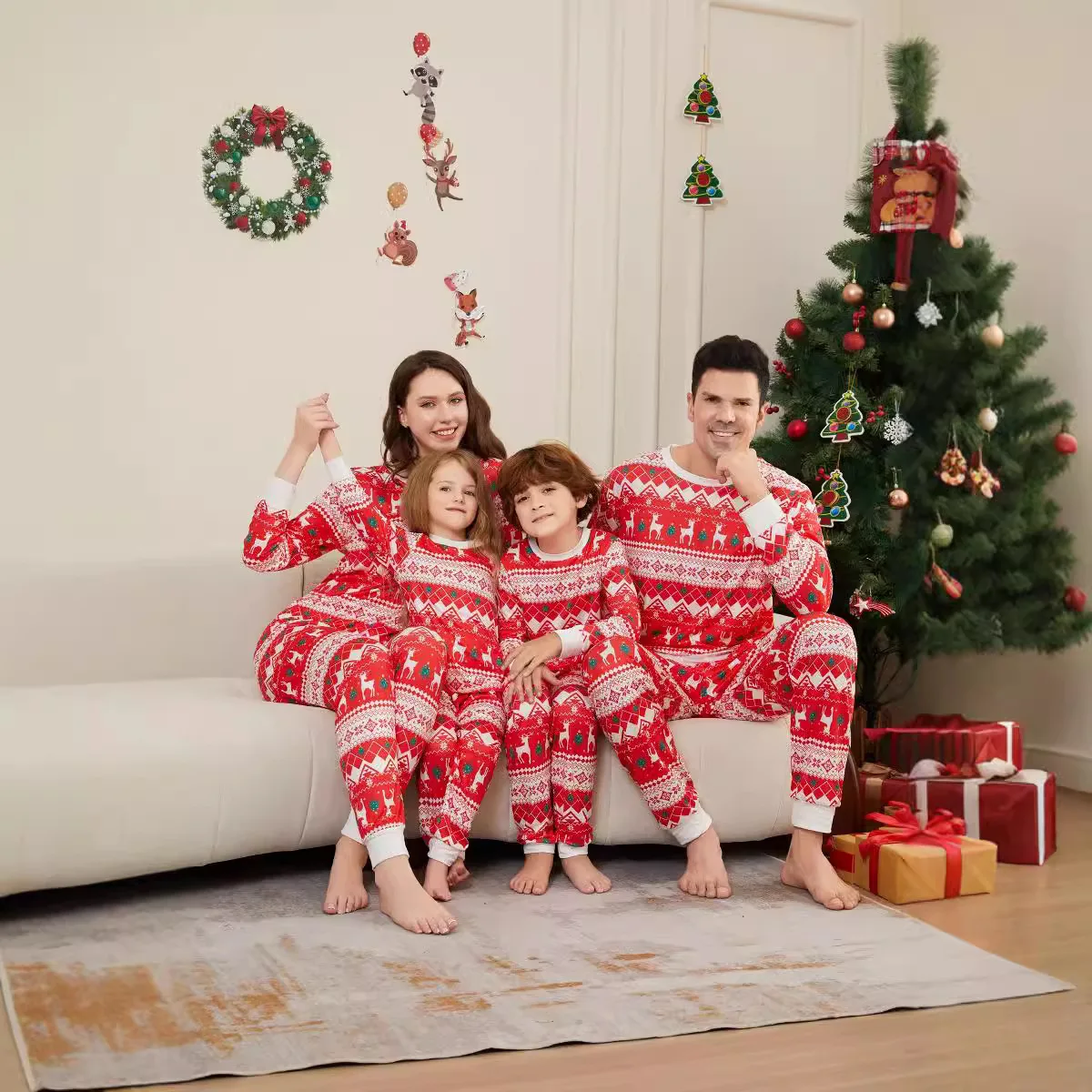 

Christmas Pajamas Family Sleepwear 2024 Christmas Deer Snowflake Tree Striped Christmas Family Clothing Loungewear for Women