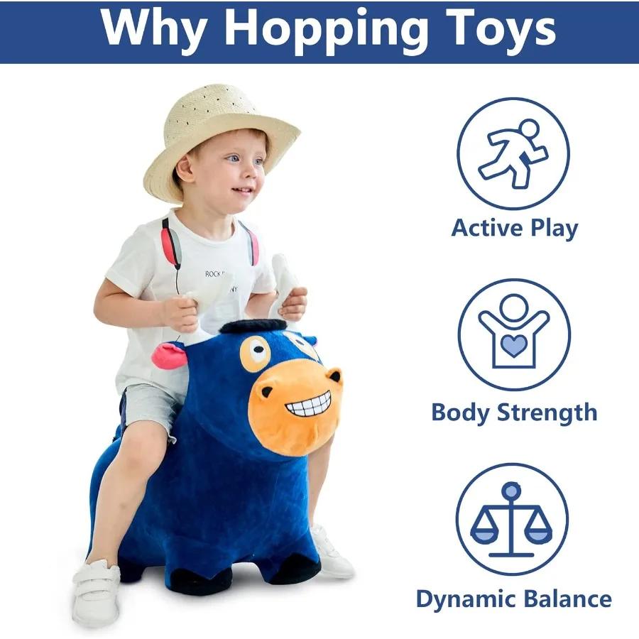 iPlay iLearn Bouncy Pals Bull Hopping Horse Trona inflável de pelúcia para uso interno e externo Interativo Ride-On Jumpi