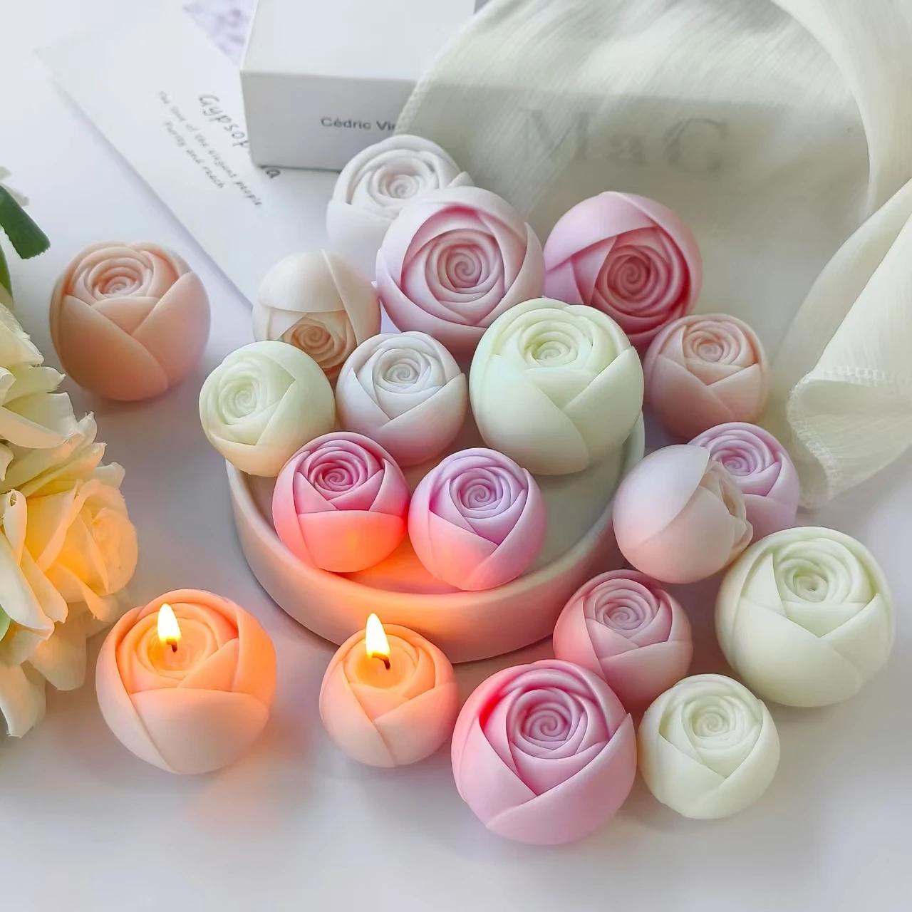 Rose Bud Aromatherapy Candle Silicone Mold DIY Gypsum Pouring Ornaments Mold Cake Decoration Accessories Tools