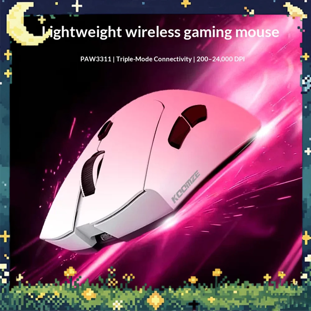 KOOMZE M7 Wireless Lightweight Gaming Mouse Three Mode 24000DPI 500mAh PAW3311 Ergonomic Mouse For Laptop Pc multi Color Options