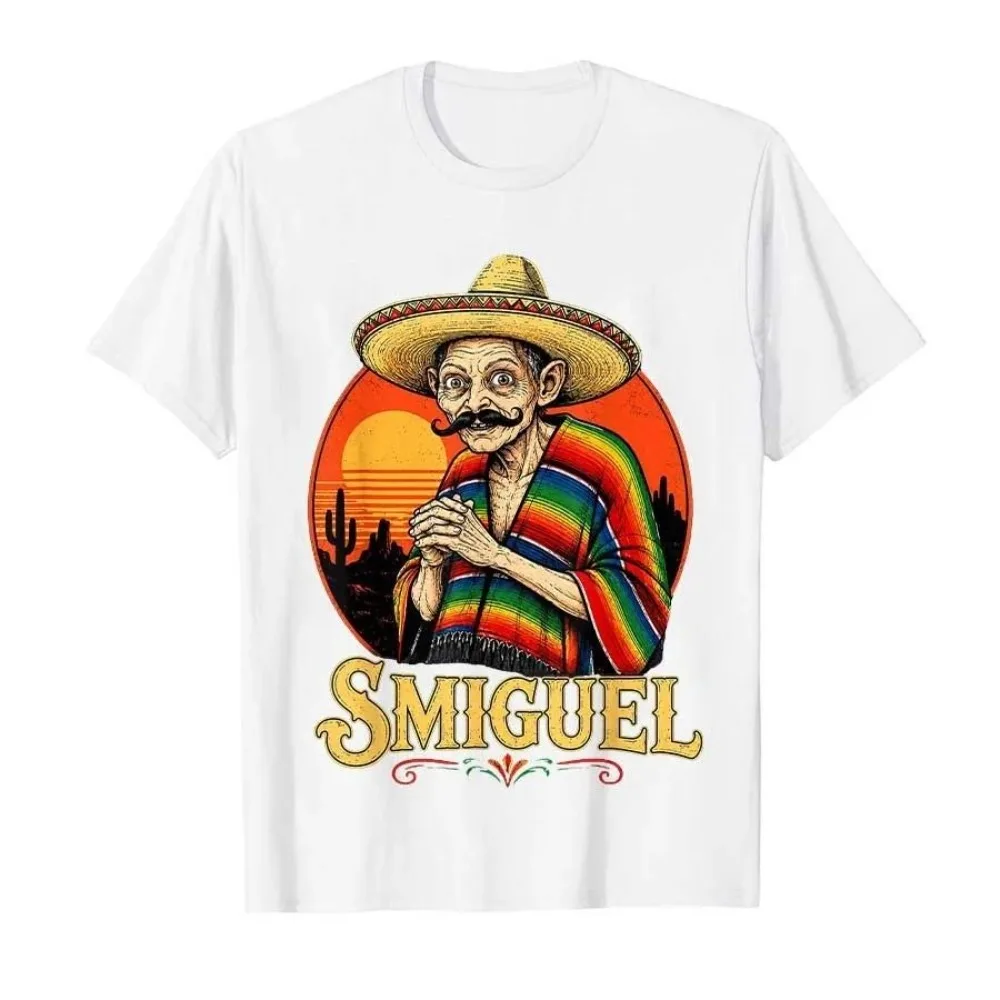 Smiguel Mexican Sombrero Vintage Mexican Culture Mashup T-shirt for Men Women Cotton Short Sleeve Tops Y2k Clothes Fashion Top